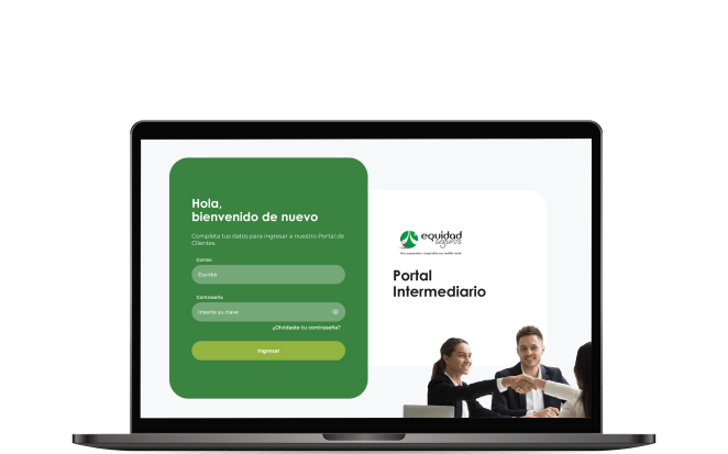 Portátil abierto con imagen del portal de la equidad seguros